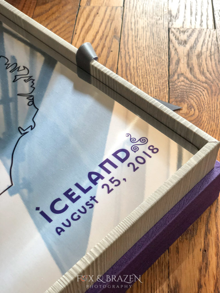 Metal Cover Wedding album showcasing a map of Iceland where the couple got married