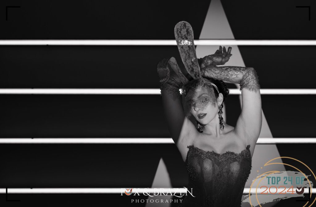 Black-and-white boudoir image created during a Nanlite workshop in NYC.