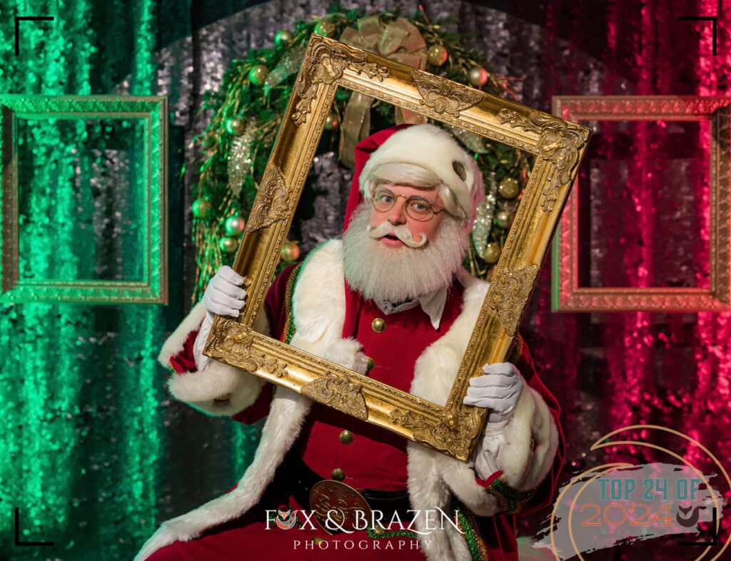 Portrait of Santa Claus at Fox & Brazen Christmas holiday sets for the 2024 season.