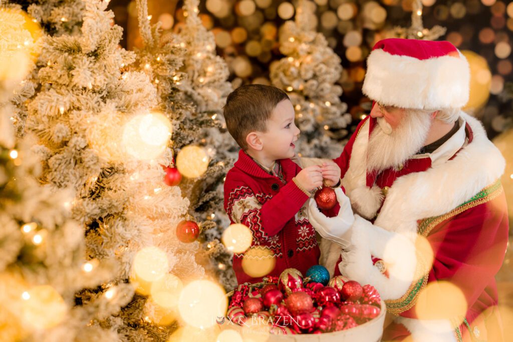 Santa and Boy Decorating Tree